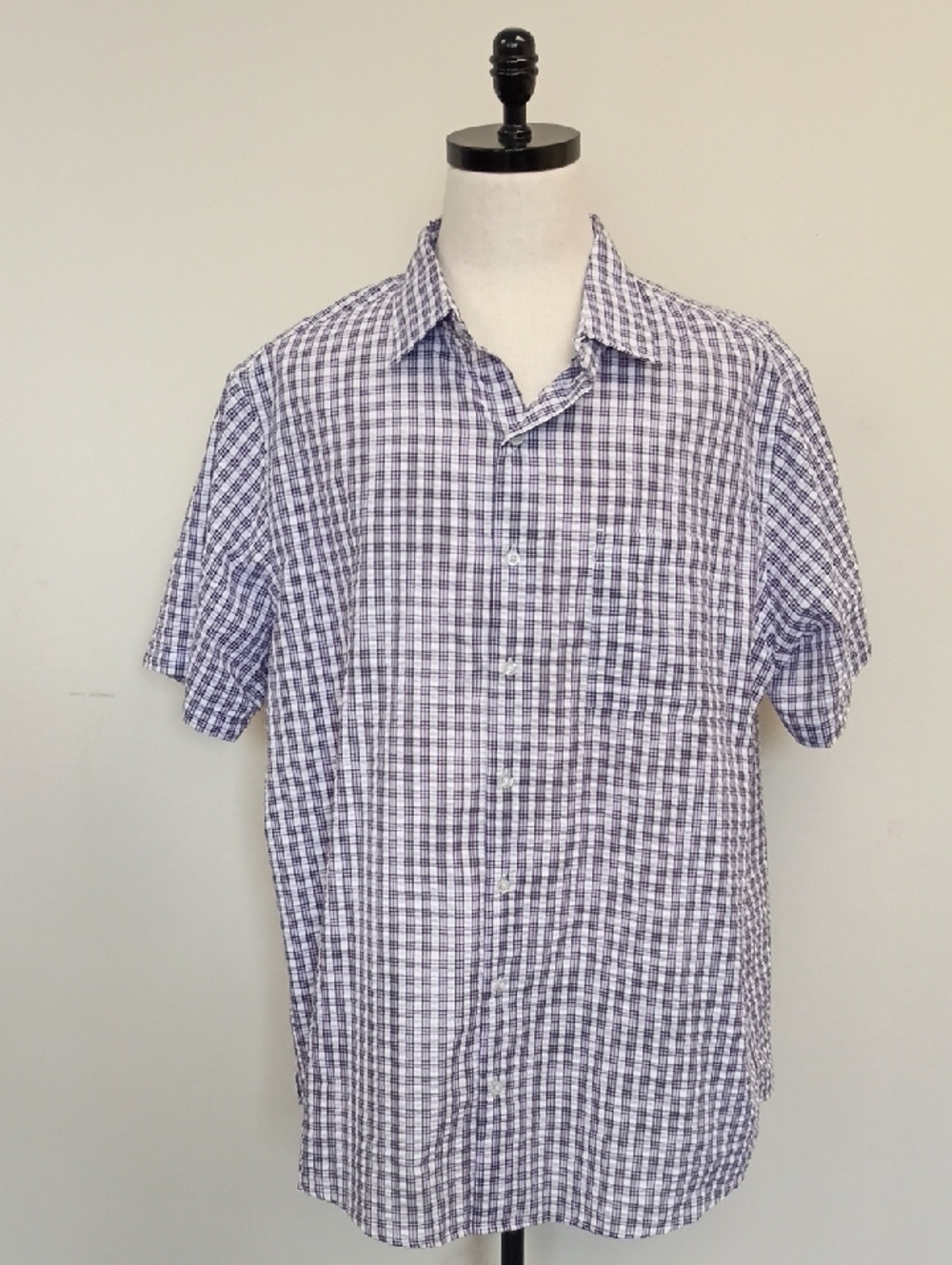 Oak Hill Blue White Plaid Short Sleeve Button Down Shirt Size XLT
